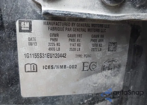 2014 Chevrolet Impala 2Lz из США, поврежденный, VIN 1G1155S31EU120442